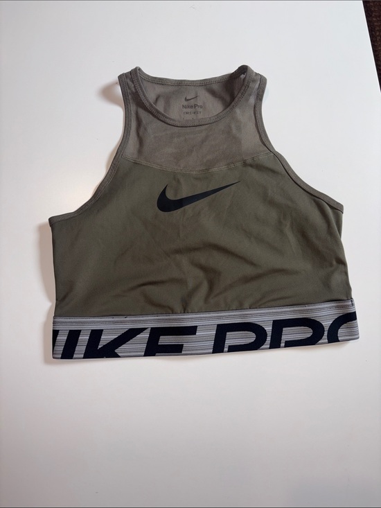 Nike Other - Nike Pro Dri-Fit Olive Green High Neck Sports Crop Top with Black Swoosh